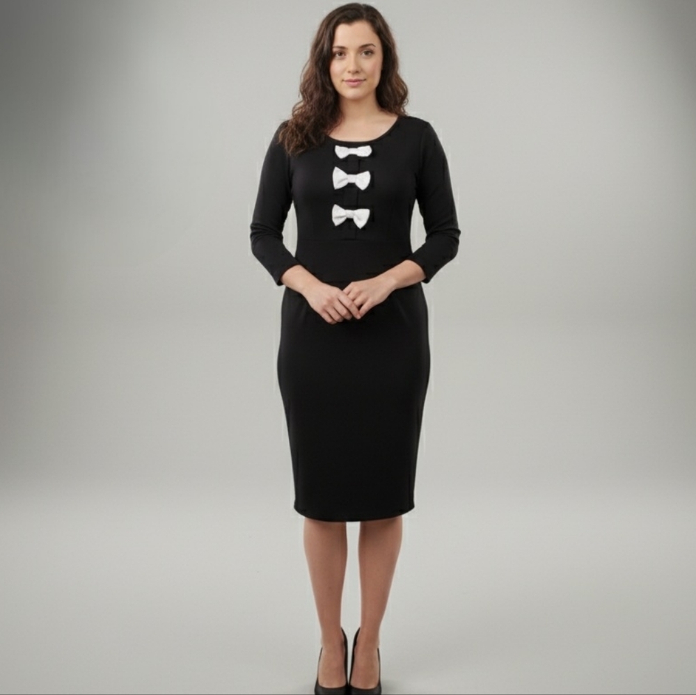 REPHYLLIS Retro Bow Accent Sheath Dress | Size L